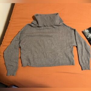 Women's Brown Cropped Turtleneck Sweater